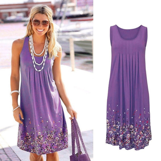 Sleeveless Floral Print Loose Summer Dress Fashion Casual Women Dress