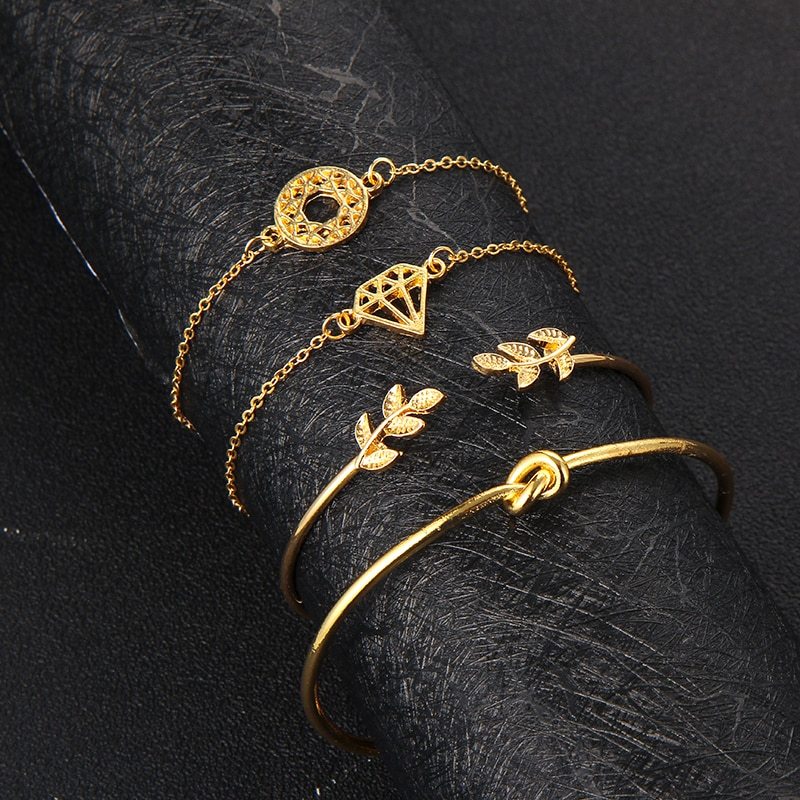 Leaf Knot Hand Cuff Link Chain Charm Bracelet Bangle For Women Gold Bracelets  Jewelry 6115