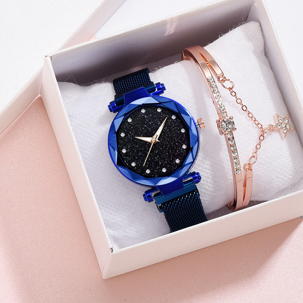 Luxury Women Watches Bracelet Set Fashion Elegant Magnet Buckle Ladies Starry Sky Watch Set