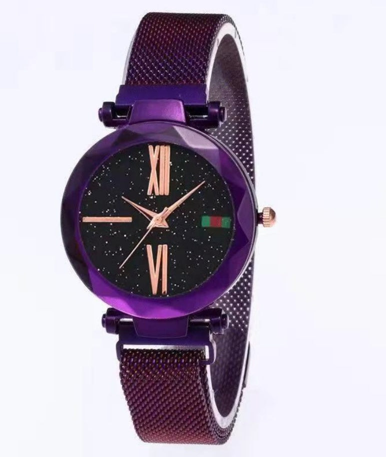 Luxury Ladies Clock Magnet Buckle Starry Diamond Geometric Surface Quartz Wristwatch