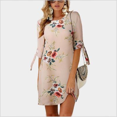 Fashion Print Sleeve Loose Dress Round Collar Chiffon Shirt