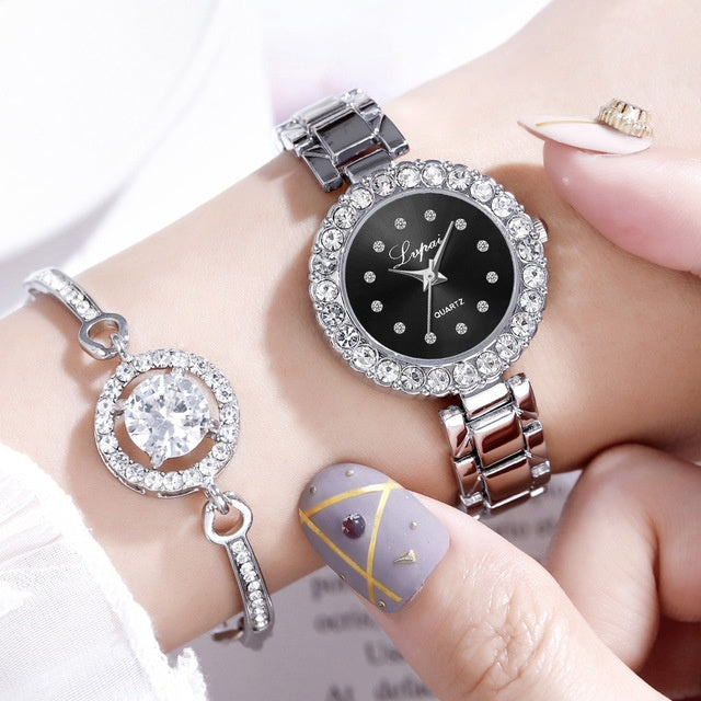 Watches-Set Bangle Clock Bracelet Wrist-Watch Quartz Women Fashion Brand Luxury