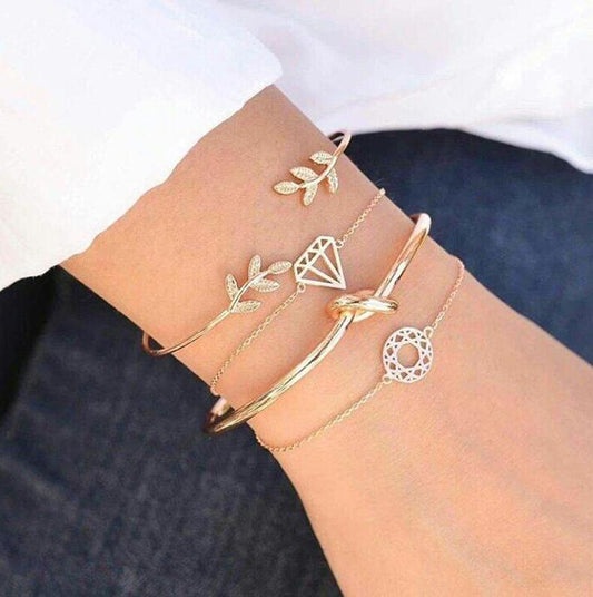 Leaf Knot Hand Cuff Link Chain Charm Bracelet Bangle For Women Gold Bracelets  Jewelry 6115