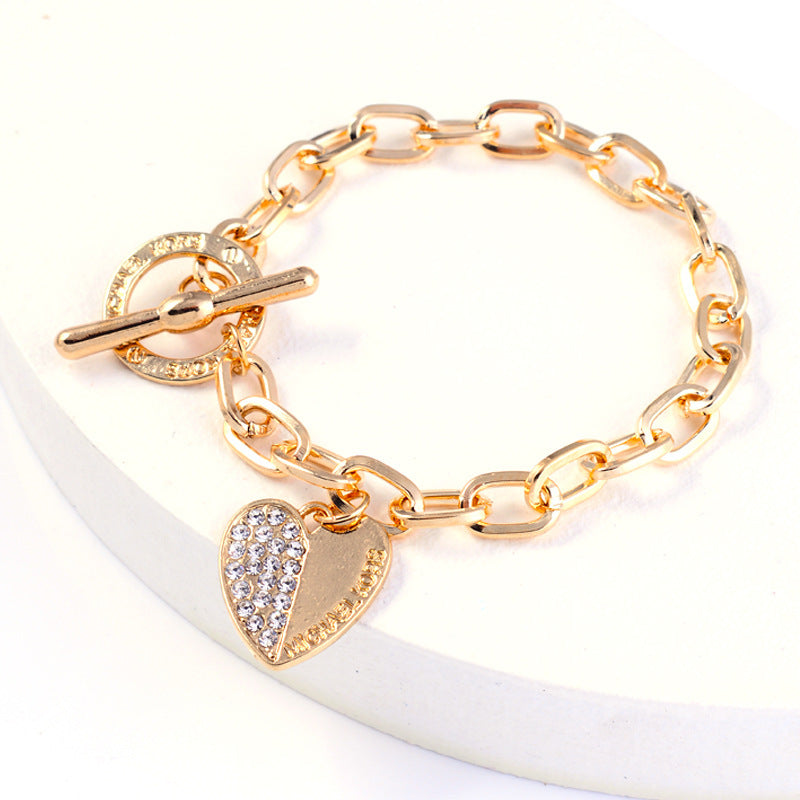 Diamond Heart Shaped Bracelet Alloy T Buckle Geometric Love Bracelet