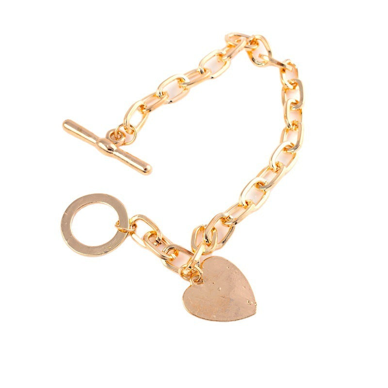 Diamond Heart Shaped Bracelet Alloy T Buckle Geometric Love Bracelet