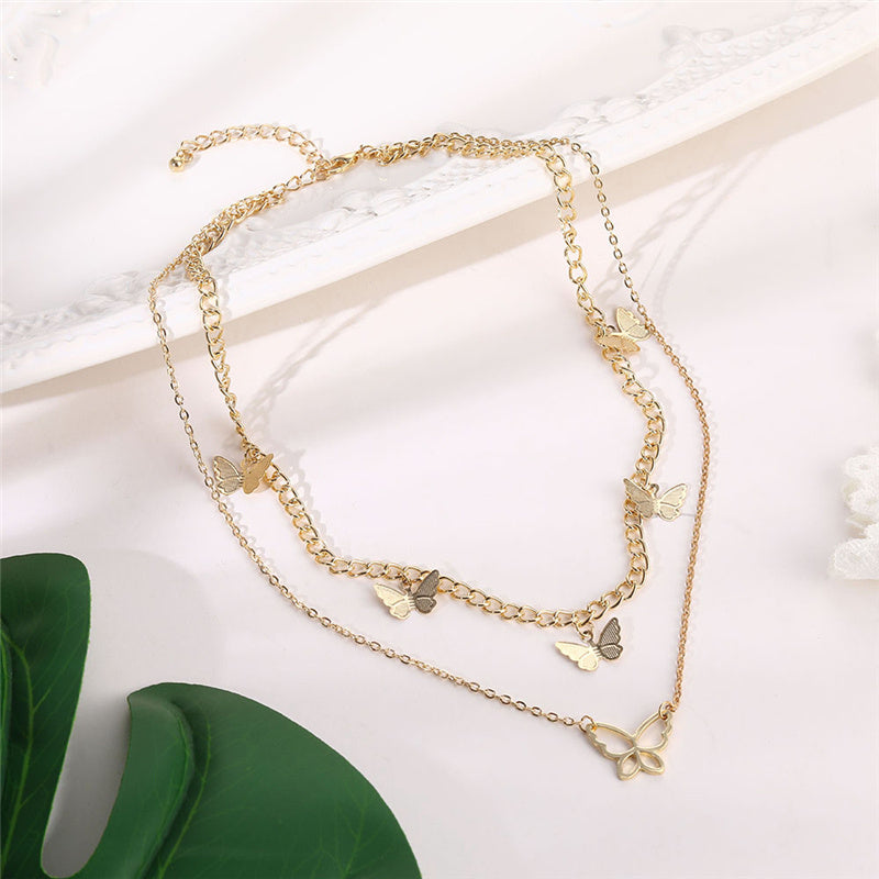 Butterfly Choker Necklace Jewelry Layered-Chain Female Women