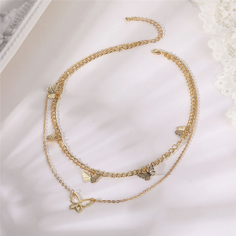 Butterfly Choker Necklace Jewelry Layered-Chain Female Women