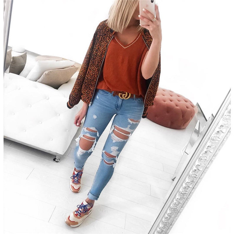 Cross-Border 10 Colors Hot Sale Autumn And Winter Fashion Printing Round Neck Zipper Long Sleeve Jacket Women