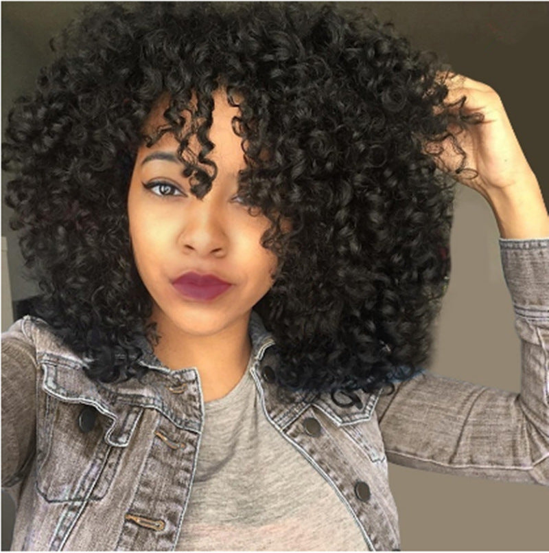 European And American Wigs,African Short Curly Hair Female Wigs,Small Curly Bangs,Long Curly Hair Wigs