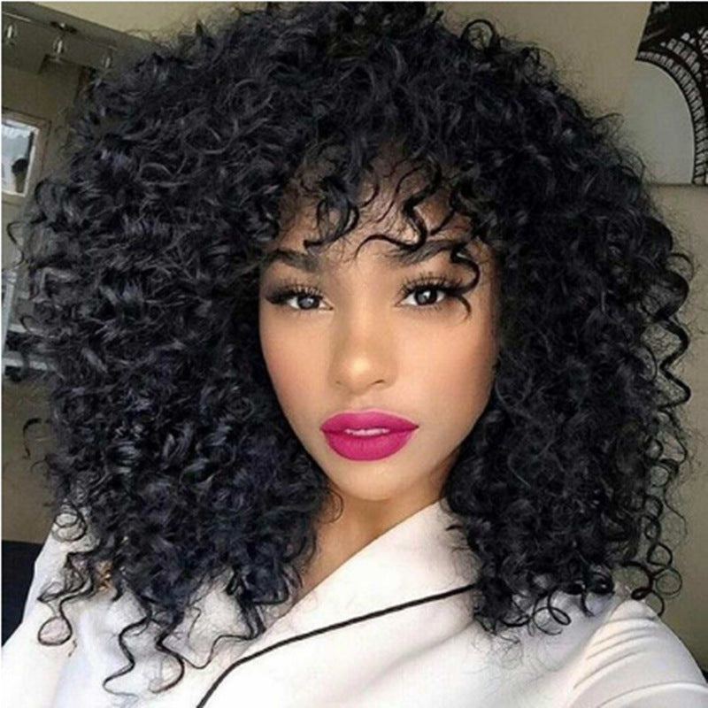 European And American Wigs,African Short Curly Hair Female Wigs,Small Curly Bangs,Long Curly Hair Wigs