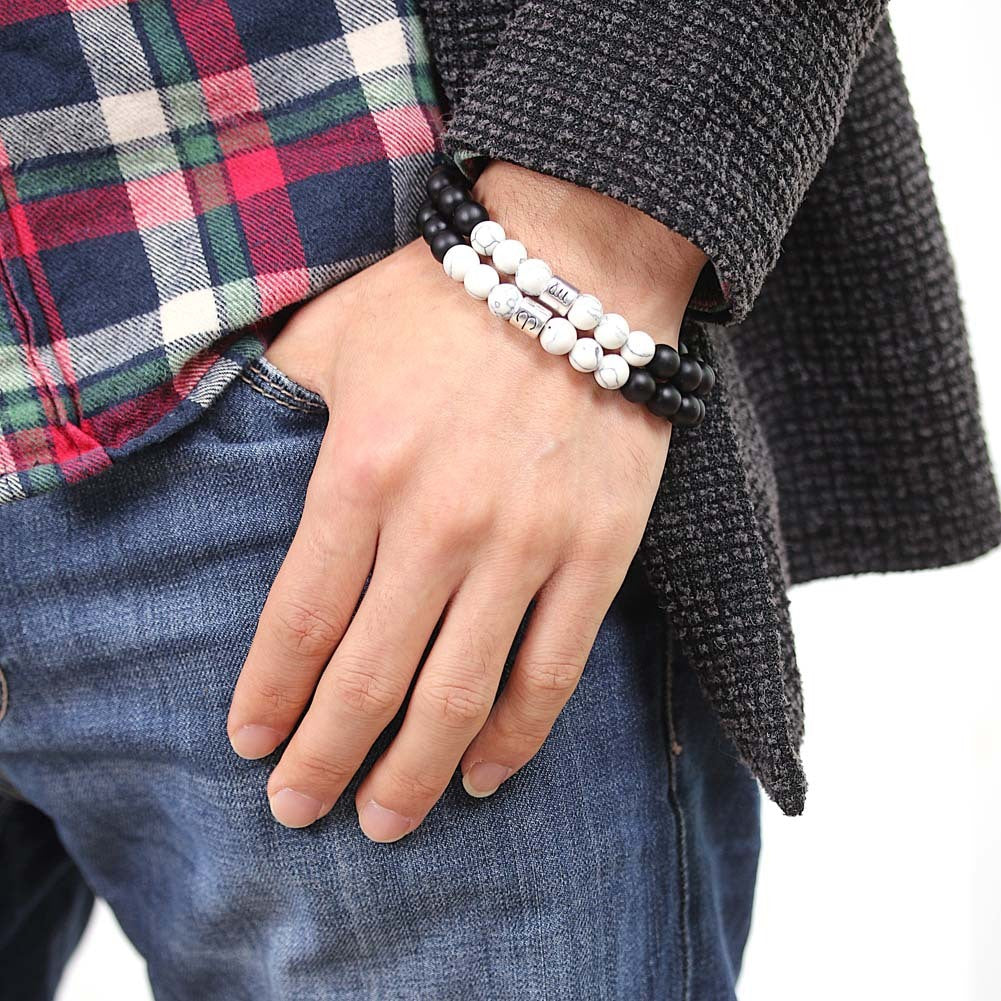 Frosted Black Agate White Turquoise Couple Bracelets For Men And Women Beads Bracelets 12 Constellation