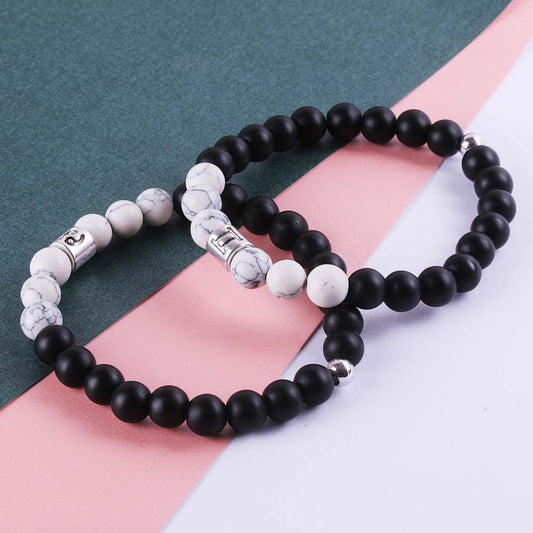 Frosted Black Agate White Turquoise Couple Bracelets For Men And Women Beads Bracelets 12 Constellation