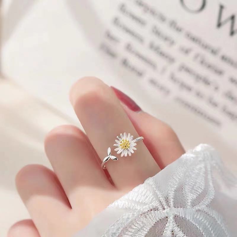 925 Sterling Silver Daisy Flower Rings for Women Adjustable Size Rings Fashion Party Jewelry