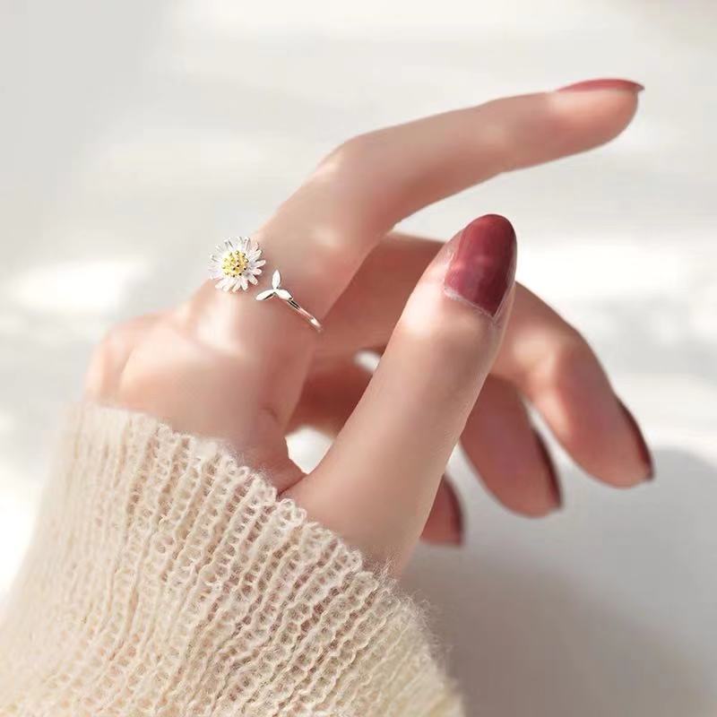 925 Sterling Silver Daisy Flower Rings for Women Adjustable Size Rings Fashion Party Jewelry