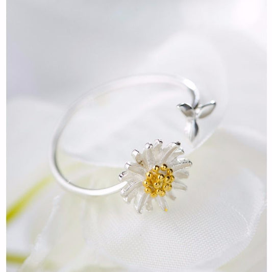 925 Sterling Silver Daisy Flower Rings for Women Adjustable Size Rings Fashion Party Jewelry