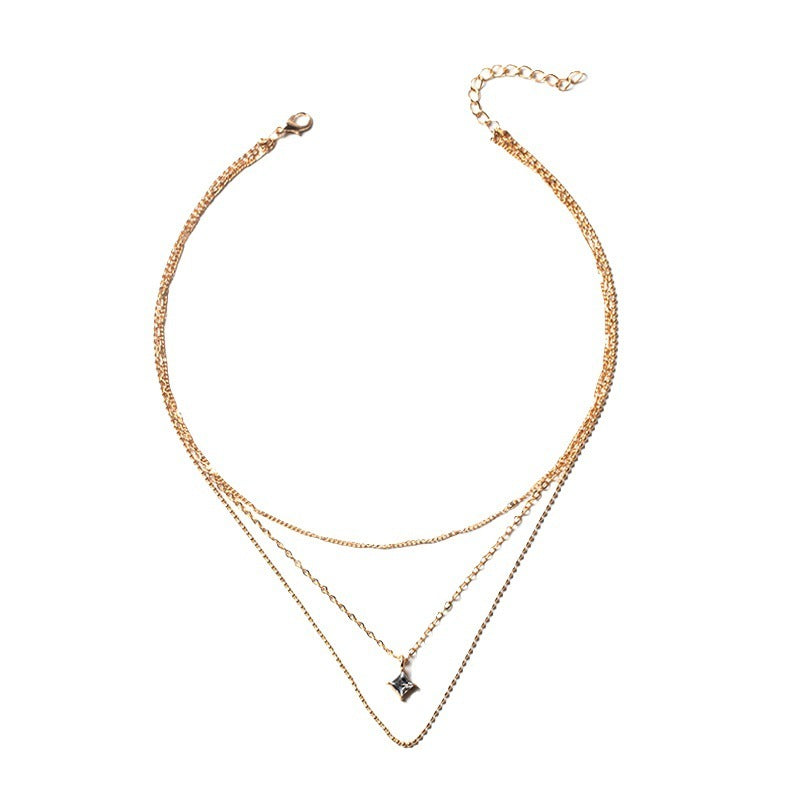 Fashion Simple Multi-layer Metal Chain Square Diamond Girl