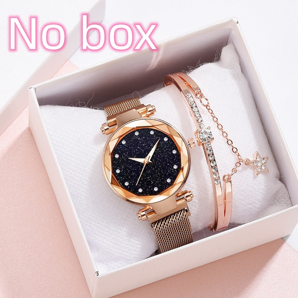 Luxury Women Watches Bracelet Set Fashion Elegant Magnet Buckle Ladies Starry Sky Watch Set