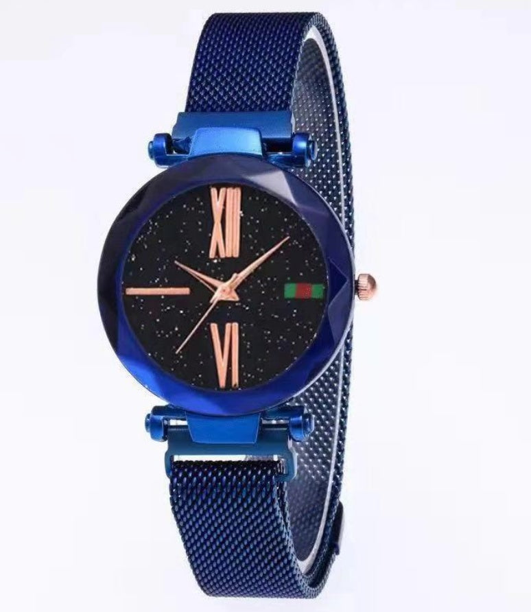 Luxury Ladies Clock Magnet Buckle Starry Diamond Geometric Surface Quartz Wristwatch