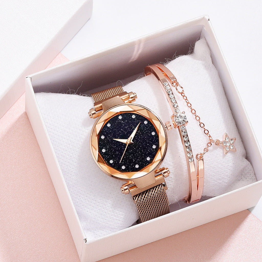 Luxury Women Watches Bracelet Set Fashion Elegant Magnet Buckle Ladies Starry Sky Watch Set