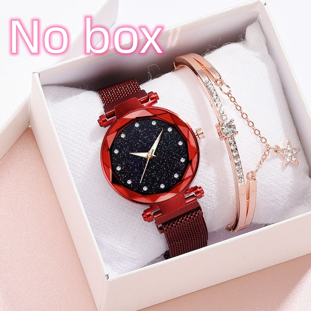 Luxury Women Watches Bracelet Set Fashion Elegant Magnet Buckle Ladies Starry Sky Watch Set