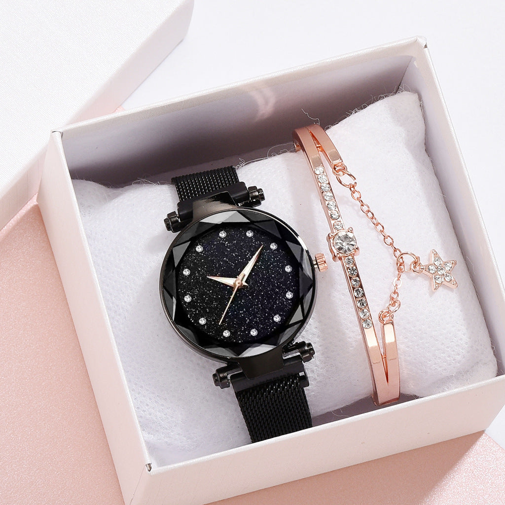 Luxury Women Watches Bracelet Set Fashion Elegant Magnet Buckle Ladies Starry Sky Watch Set