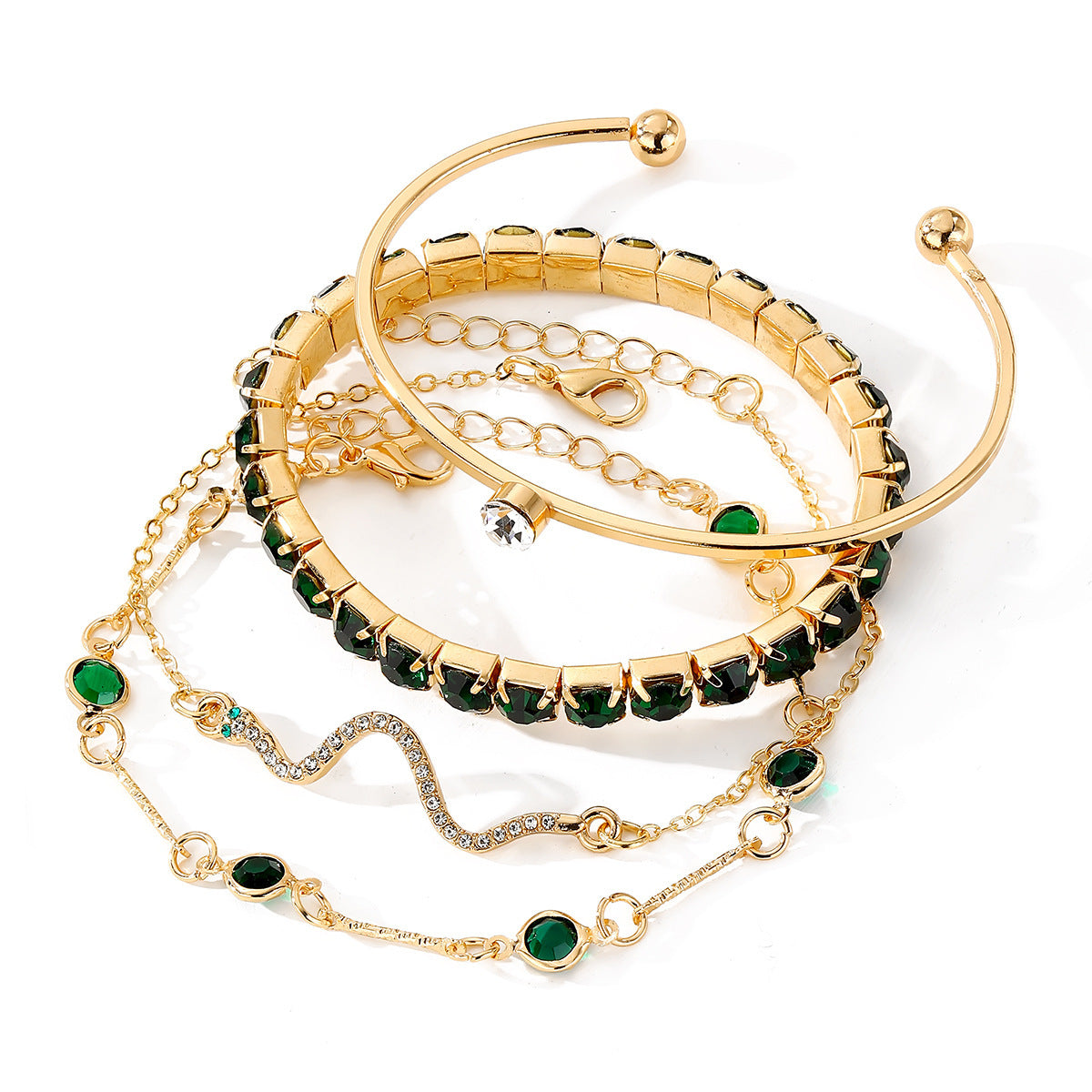 Fashion Green Grandmother Diamond Stretch Bracelet Women's 4-piece Set