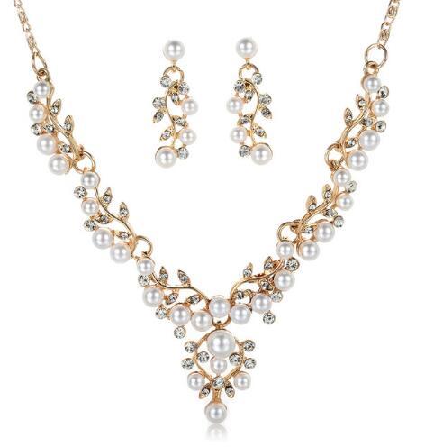 Wedding Women Jewelry Sets Fashion Simulated Pearl Flower Statement Necklace and Earring Set Party