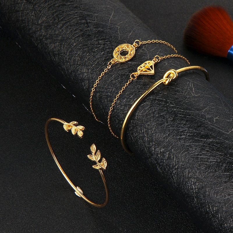 Leaf Knot Hand Cuff Link Chain Charm Bracelet Bangle For Women Gold Bracelets  Jewelry 6115