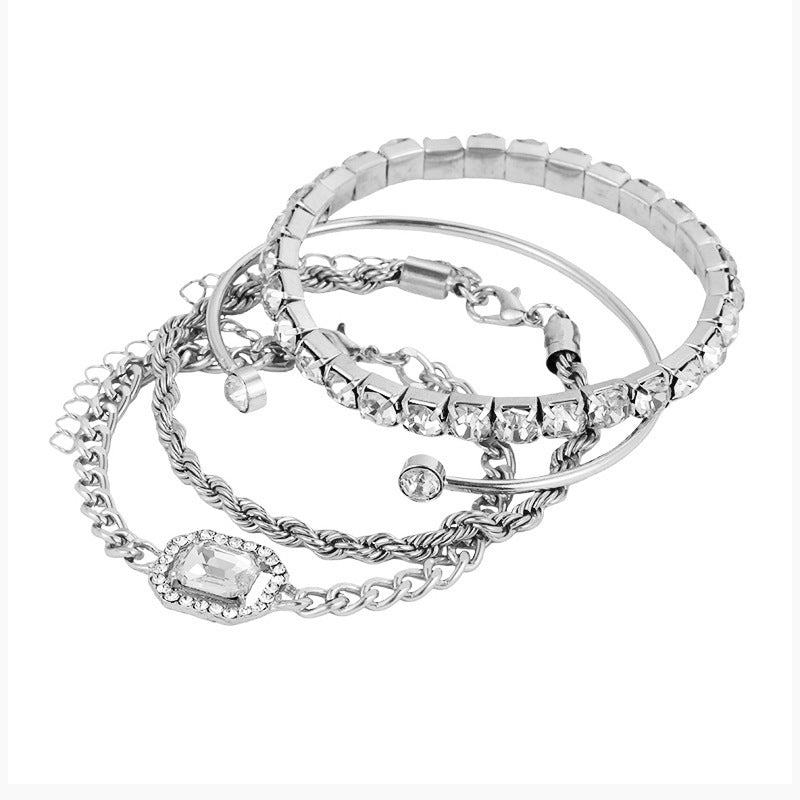 4 Pcs Crystal Bracelet Set Bohemian Design For Women Vintage Luxury Twisted Cuff Chains  Jewelry Accessories