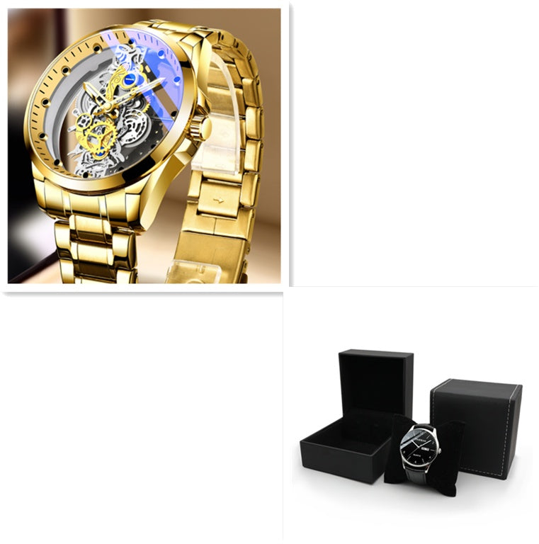 Men Watch Skeleton Automatic Quartz Watch Gold Skeleton Vintage Mens Watches