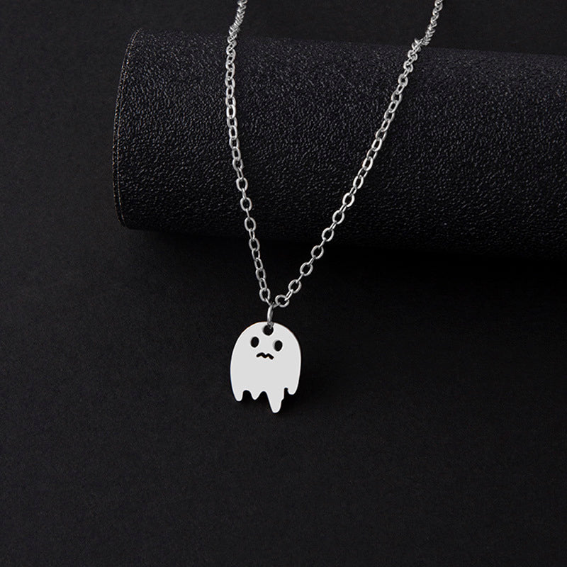 Punk Halloween Stainless Steel Necklace Gothic Ghost Spider Pendant Necklaces For Women Men