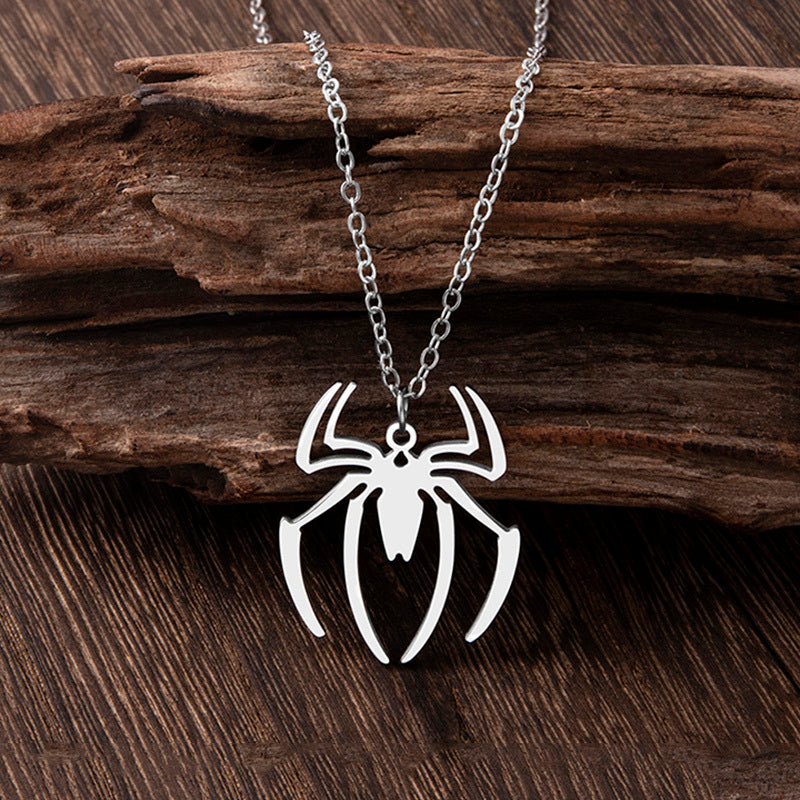 Punk Halloween Stainless Steel Necklace Gothic Ghost Spider Pendant Necklaces For Women Men