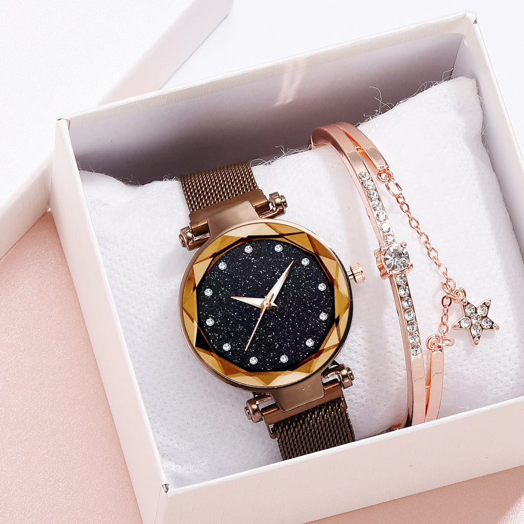 Luxury Women Watches Bracelet Set Fashion Elegant Magnet Buckle Ladies Starry Sky Watch Set