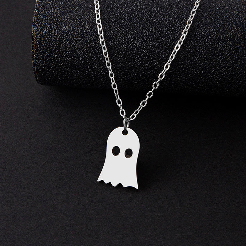 Punk Halloween Stainless Steel Necklace Gothic Ghost Spider Pendant Necklaces For Women Men