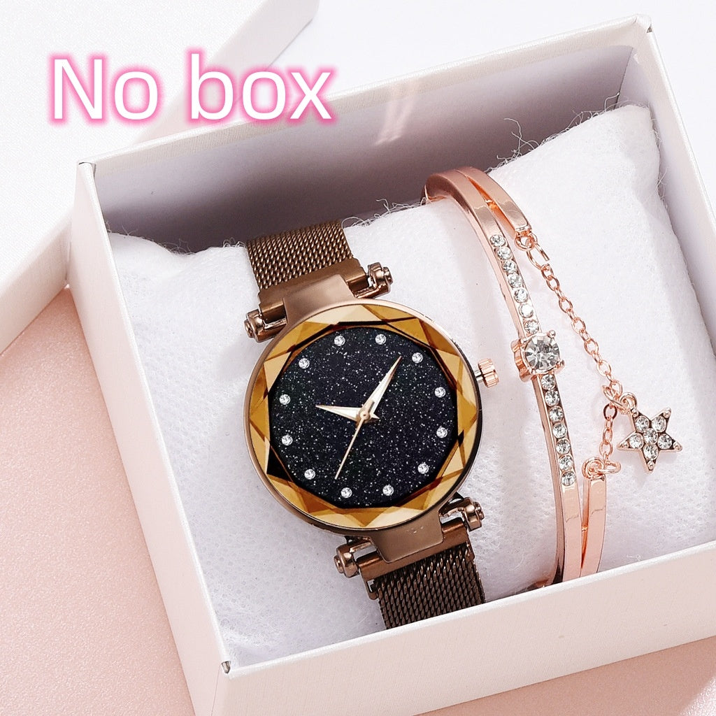 Luxury Women Watches Bracelet Set Fashion Elegant Magnet Buckle Ladies Starry Sky Watch Set