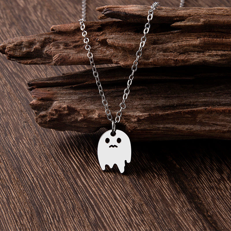 Punk Halloween Stainless Steel Necklace Gothic Ghost Spider Pendant Necklaces For Women Men