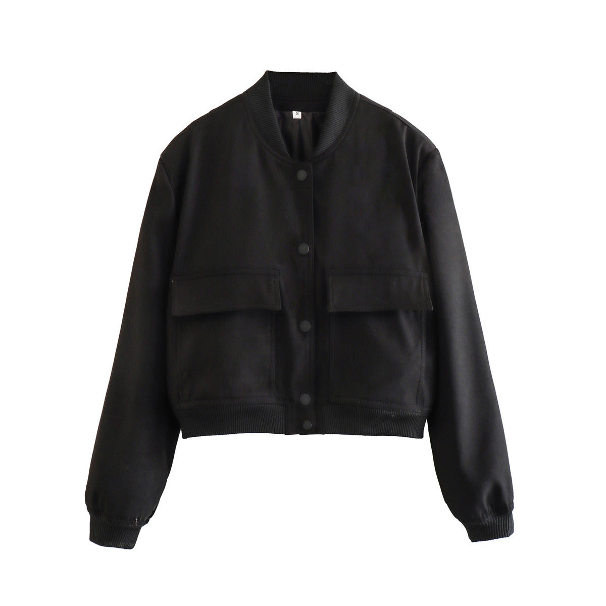 Stand Collar Two Pocket Solid Biker Bomber Jacket