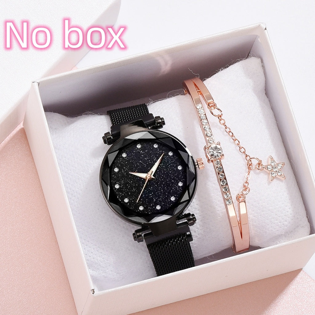 Luxury Women Watches Bracelet Set Fashion Elegant Magnet Buckle Ladies Starry Sky Watch Set