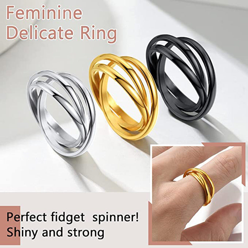 Three-ring Rotating Ring For Couple Creative Personalized Rings Women Geometric