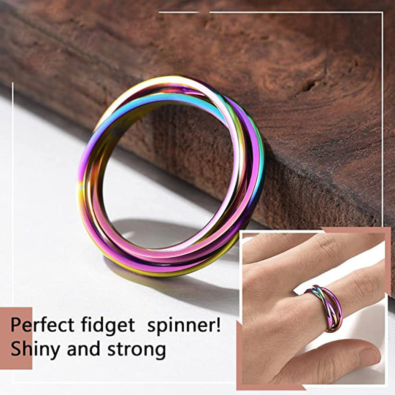 Three-ring Rotating Ring For Couple Creative Personalized Rings Women Geometric