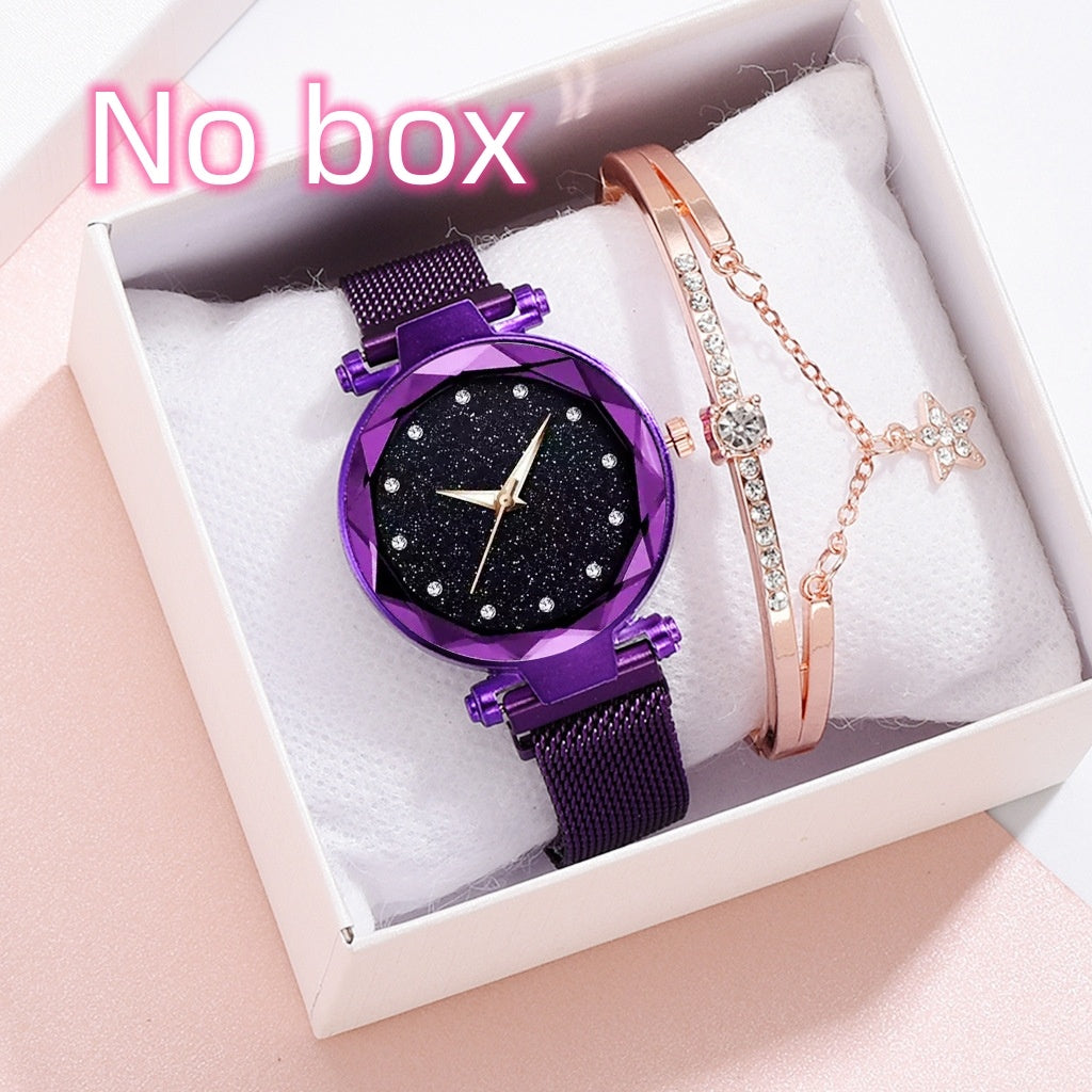 Luxury Women Watches Bracelet Set Fashion Elegant Magnet Buckle Ladies Starry Sky Watch Set