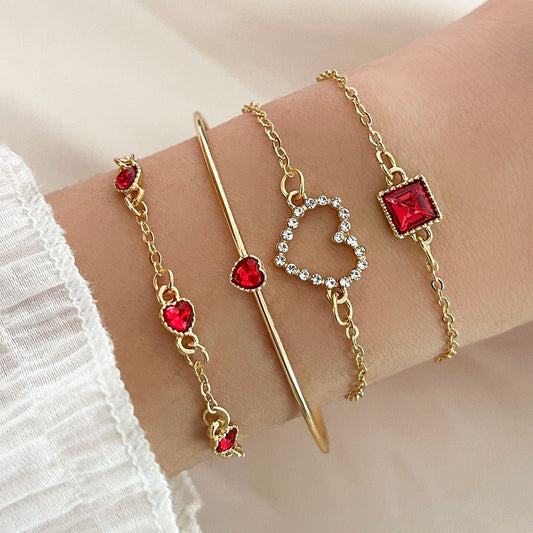 Light Luxury Square  Gem Bracelet Female Fully Jeweled Loving Heart Peach Heart