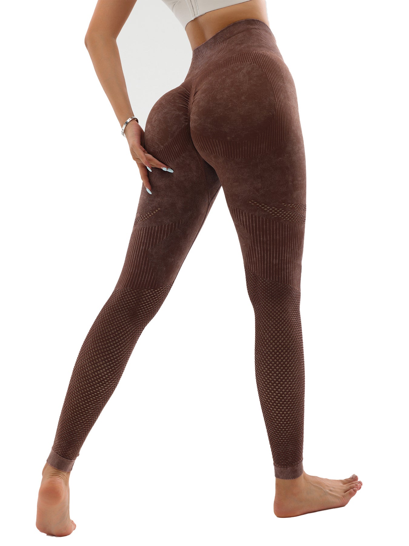 Band Waist Sports Leggings With Butt Ruching,Scrunch Butt Lifting Tights Yoga Control Pants