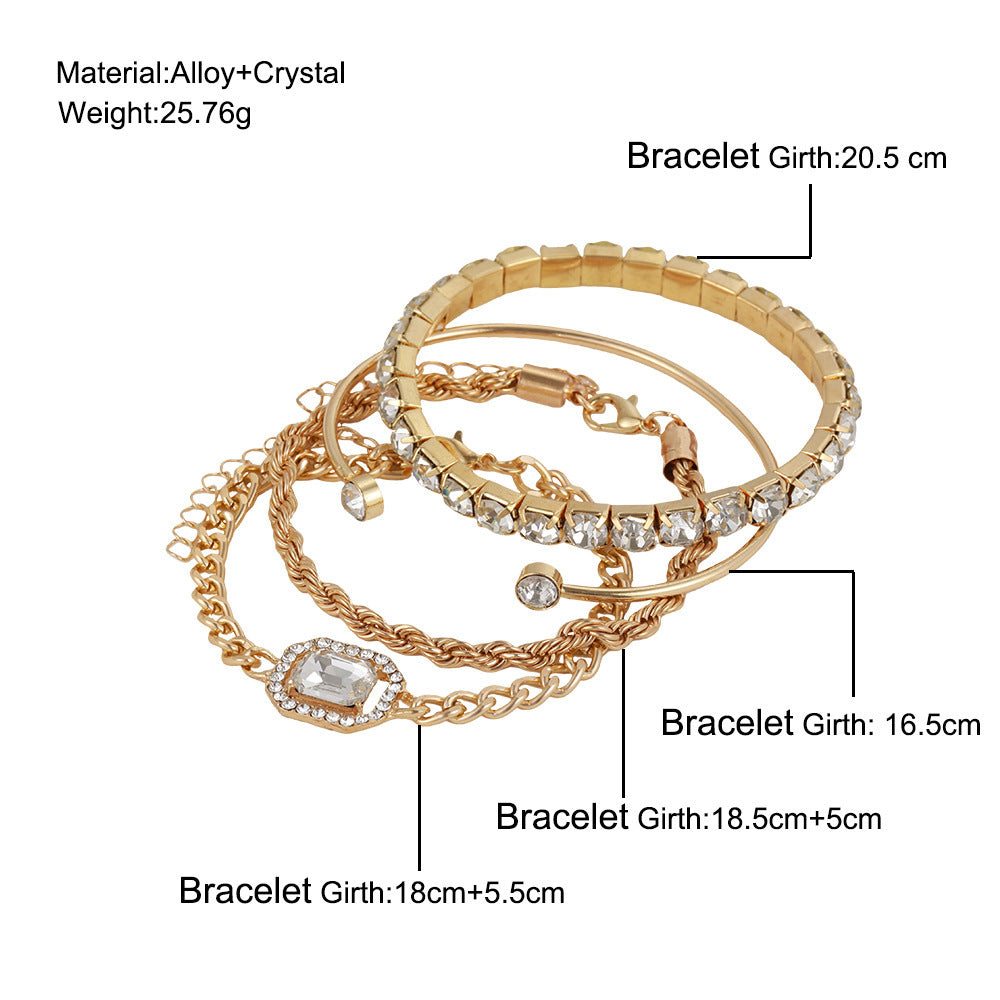 4 Pcs Crystal Bracelet Set Bohemian Design For Women Vintage Luxury Twisted Cuff Chains  Jewelry Accessories