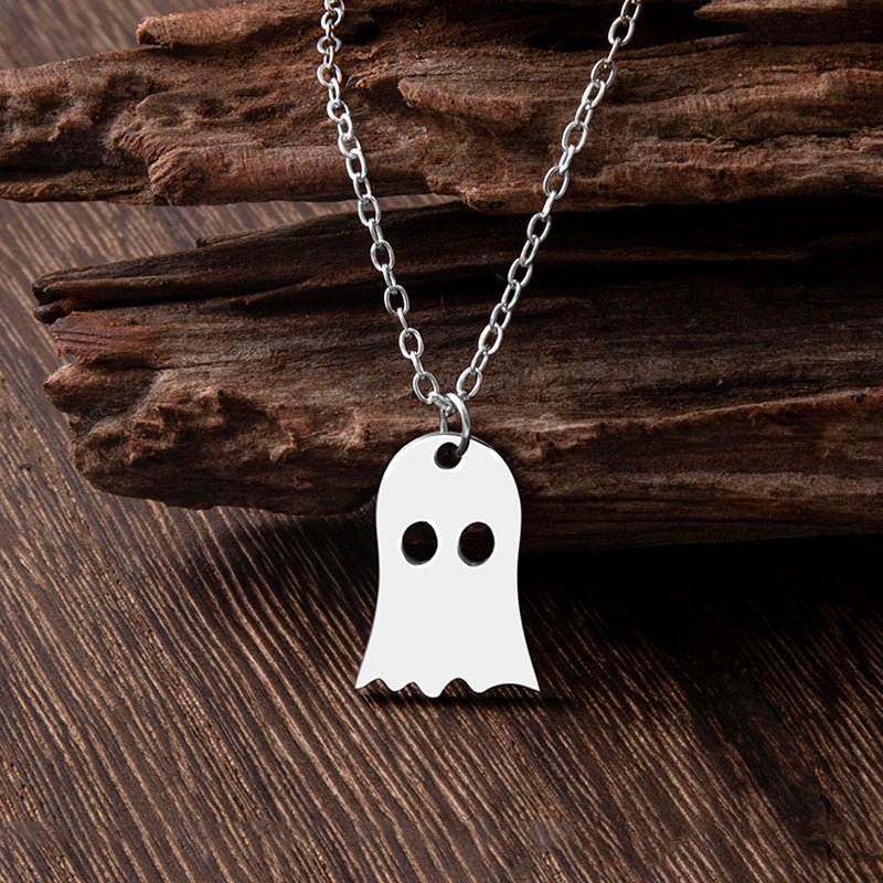 Punk Halloween Stainless Steel Necklace Gothic Ghost Spider Pendant Necklaces For Women Men